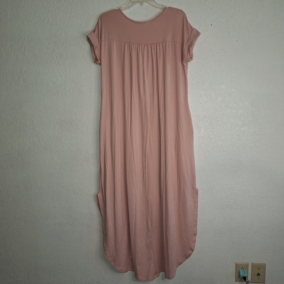 Entro Pink V Neck Short Sleeve Maxi Dress W/Pockets Size Small - Picture 2 of 13